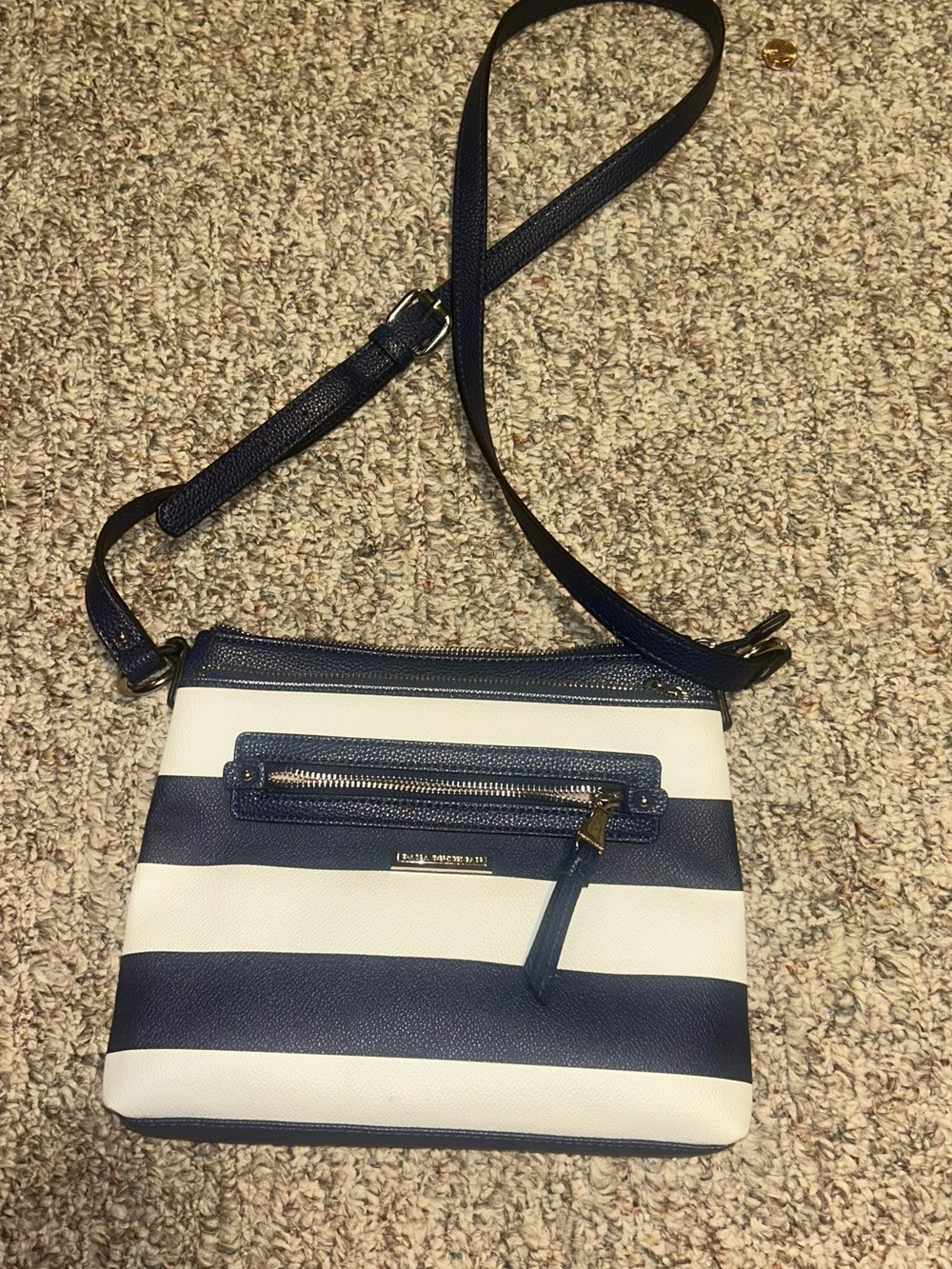 Dana Buchman Navy and White Striped Crossbody Bag - Picture 6 of 7